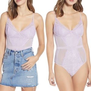 NWT AFRM purple lace bodysuit M